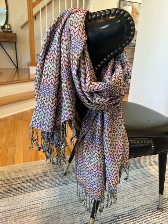 No label Accessories - Pashmina 100% Pashmina Chevron Scarf Multicolor Purple Burgundy 72”